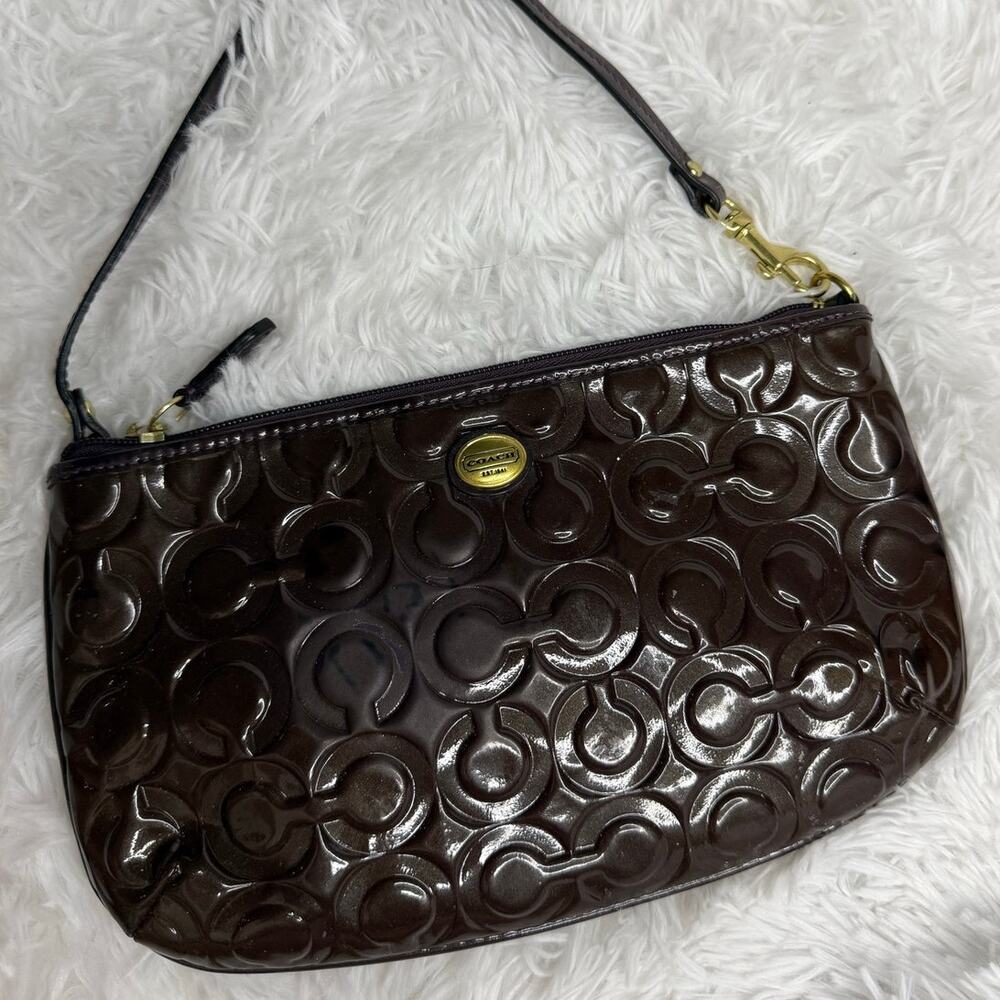 Coach Brown Patent Leather Mini Purse Wristlet